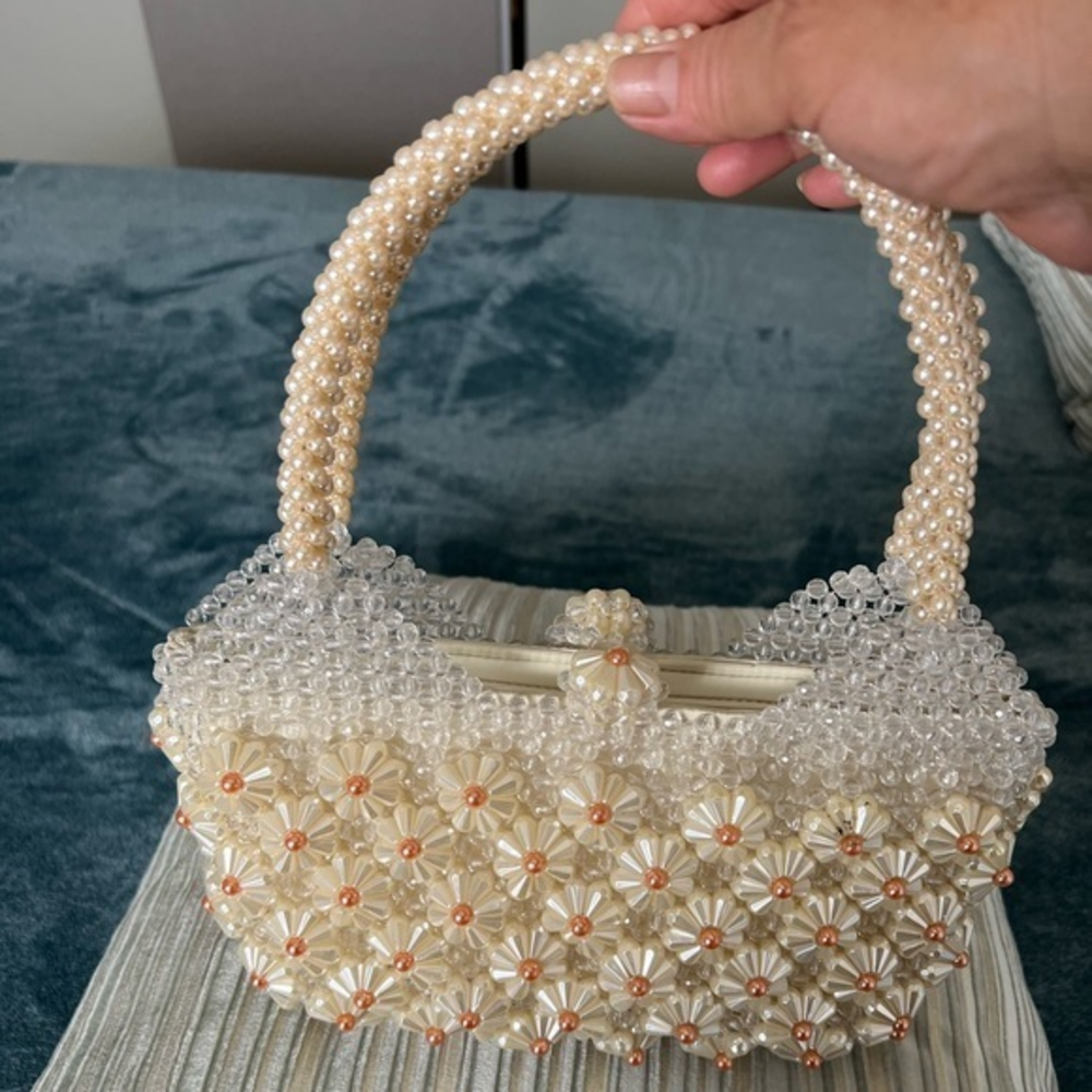 Handmade beaded bag Crystal Bead bag with flower detailing, shoulder bag